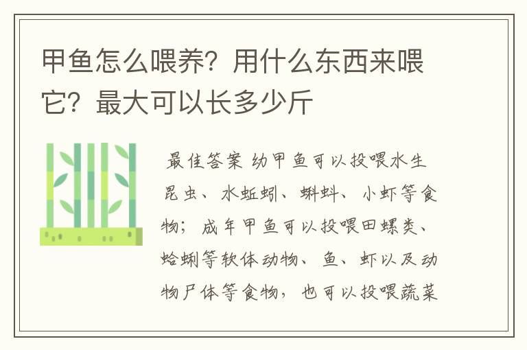 甲鱼怎么喂养？用什么东西来喂它？最大可以长多少斤