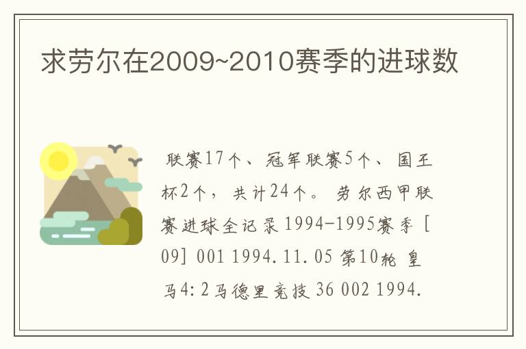 求劳尔在2009~2010赛季的进球数