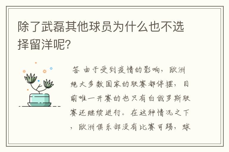 除了武磊其他球员为什么也不选择留洋呢？