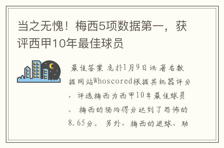 当之无愧！梅西5项数据第一，获评西甲10年最佳球员