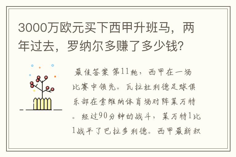 3000万欧元买下西甲升班马，两年过去，罗纳尔多赚了多少钱？