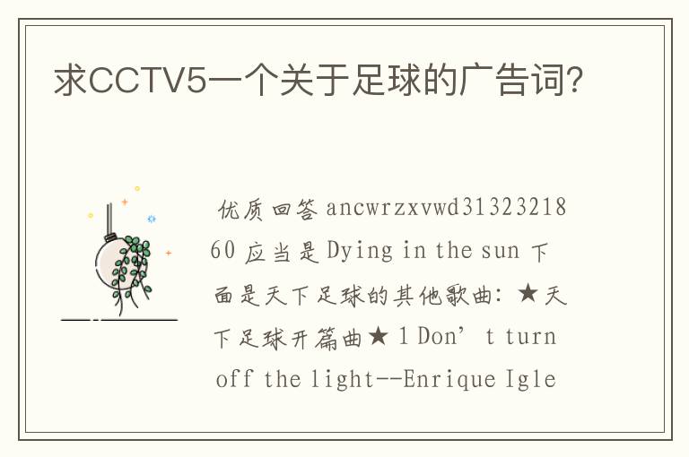 求CCTV5一个关于足球的广告词？