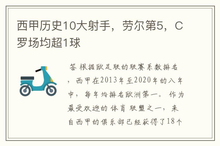 西甲历史10大射手，劳尔第5，C罗场均超1球