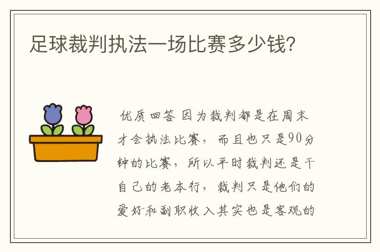 足球裁判执法一场比赛多少钱？