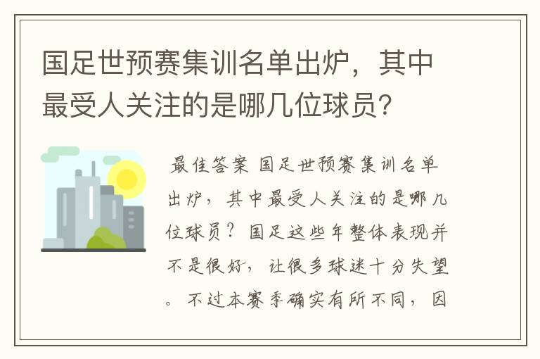 国足世预赛集训名单出炉，其中最受人关注的是哪几位球员？