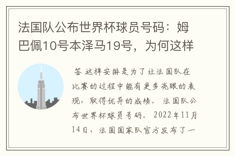 法国队公布世界杯球员号码：姆巴佩10号本泽马19号，为何这样安排？