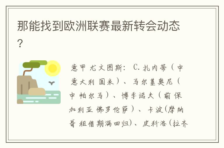 那能找到欧洲联赛最新转会动态?