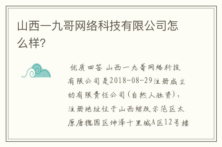 山西一九哥网络科技有限公司怎么样？