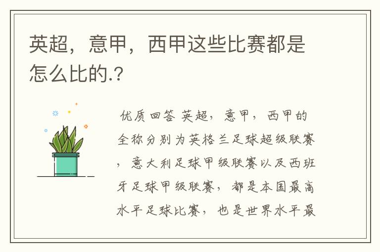 英超，意甲，西甲这些比赛都是怎么比的.?