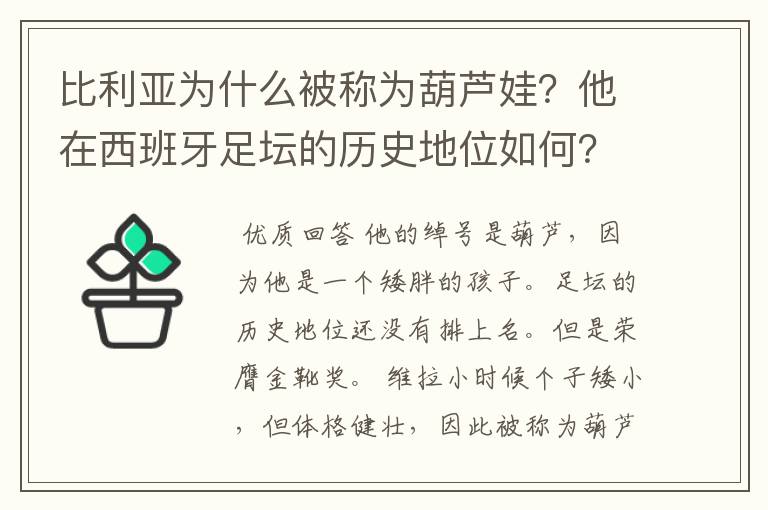 比利亚为什么被称为葫芦娃？他在西班牙足坛的历史地位如何？