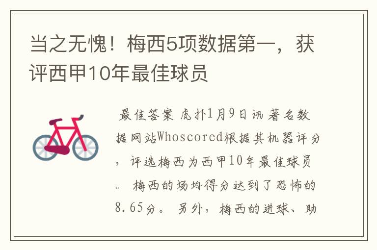 当之无愧！梅西5项数据第一，获评西甲10年最佳球员