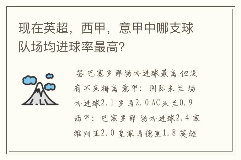 现在英超，西甲，意甲中哪支球队场均进球率最高？