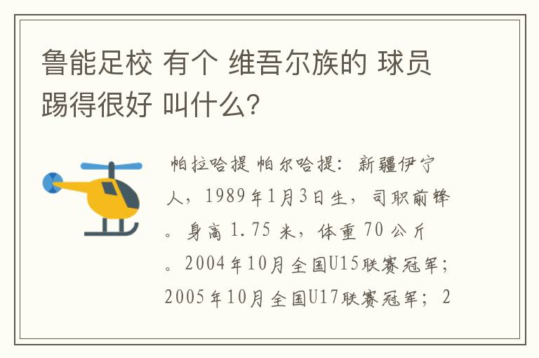 鲁能足校 有个 维吾尔族的 球员踢得很好 叫什么？