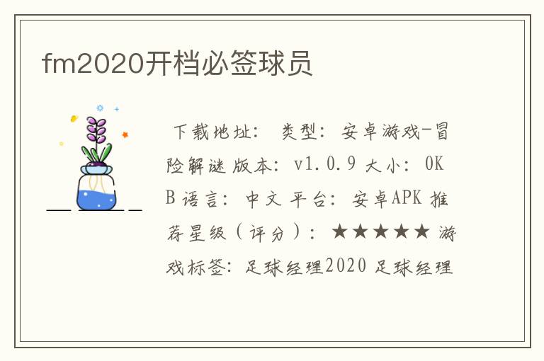 fm2020开档必签球员