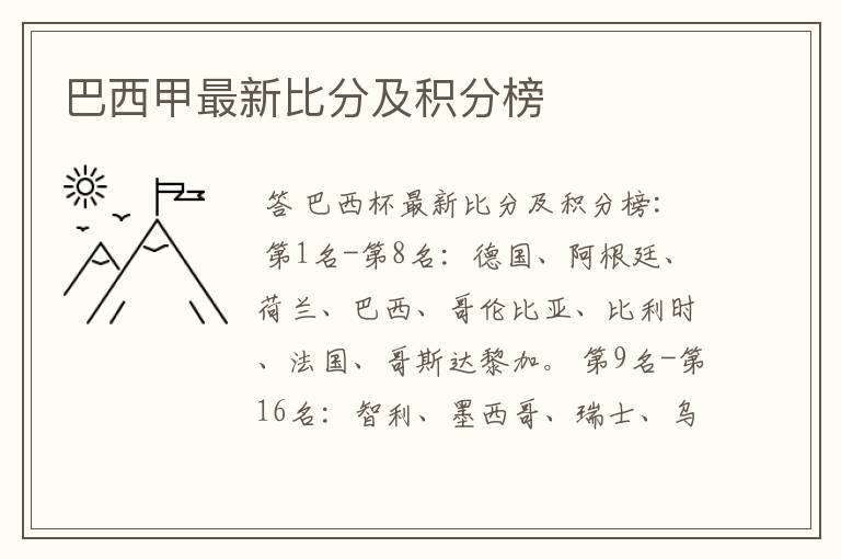 巴西甲最新比分及积分榜