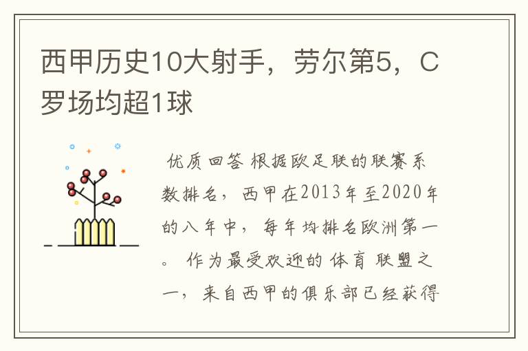 西甲历史10大射手，劳尔第5，C罗场均超1球