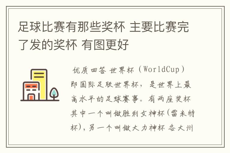 足球比赛有那些奖杯 主要比赛完了发的奖杯 有图更好