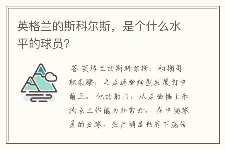 英格兰的斯科尔斯，是个什么水平的球员？