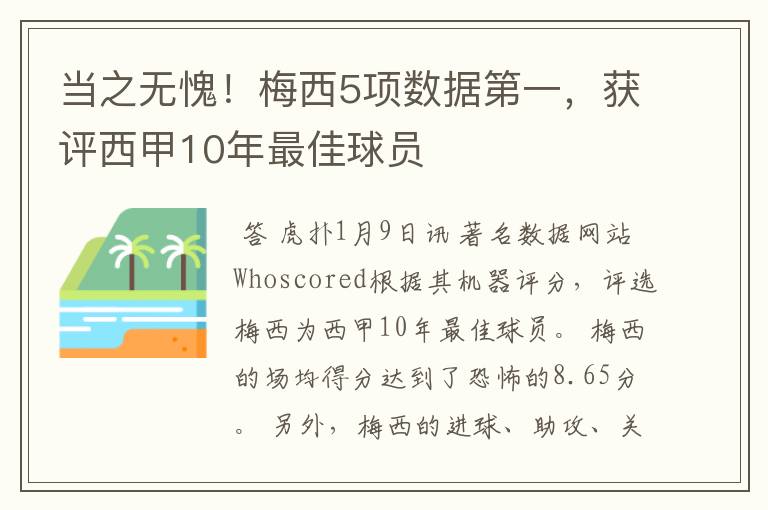 当之无愧！梅西5项数据第一，获评西甲10年最佳球员