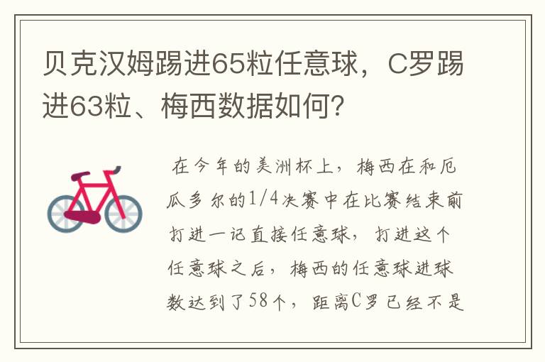 贝克汉姆踢进65粒任意球，C罗踢进63粒、梅西数据如何？