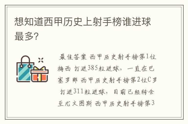 想知道西甲历史上射手榜谁进球最多？