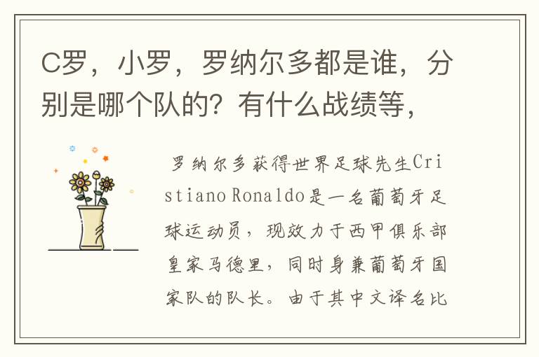 C罗，小罗，罗纳尔多都是谁，分别是哪个队的？有什么战绩等，尽量具体点吧!