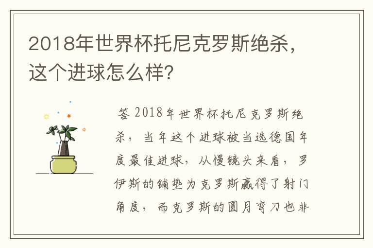 2018年世界杯托尼克罗斯绝杀，这个进球怎么样？