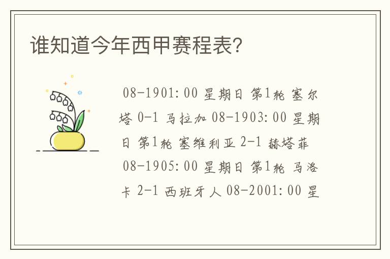 谁知道今年西甲赛程表？