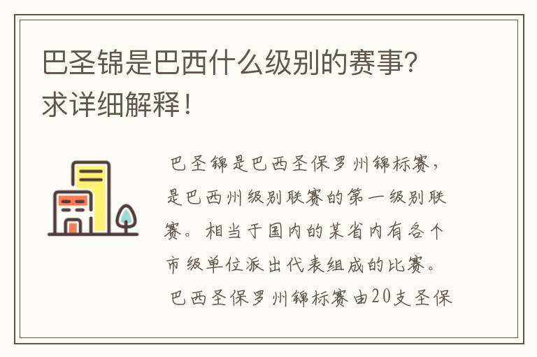 巴圣锦是巴西什么级别的赛事？求详细解释！