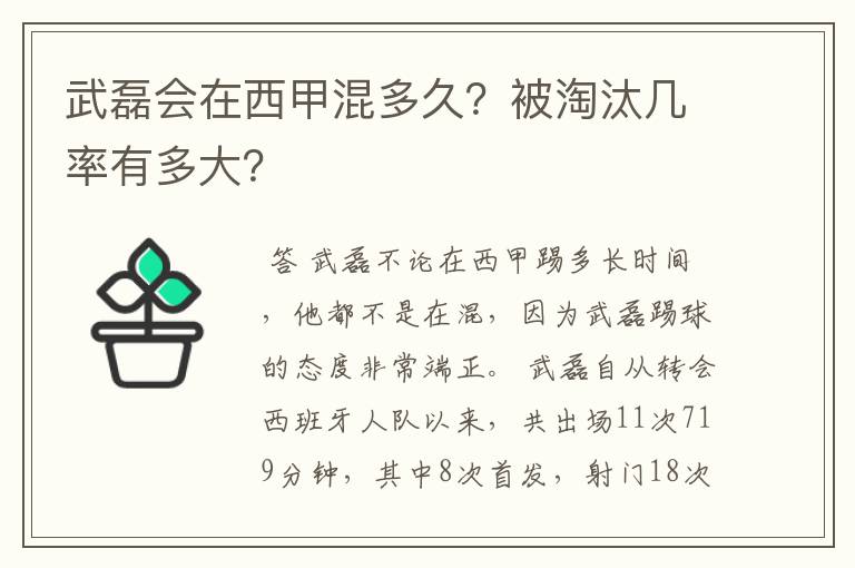 武磊会在西甲混多久？被淘汰几率有多大？