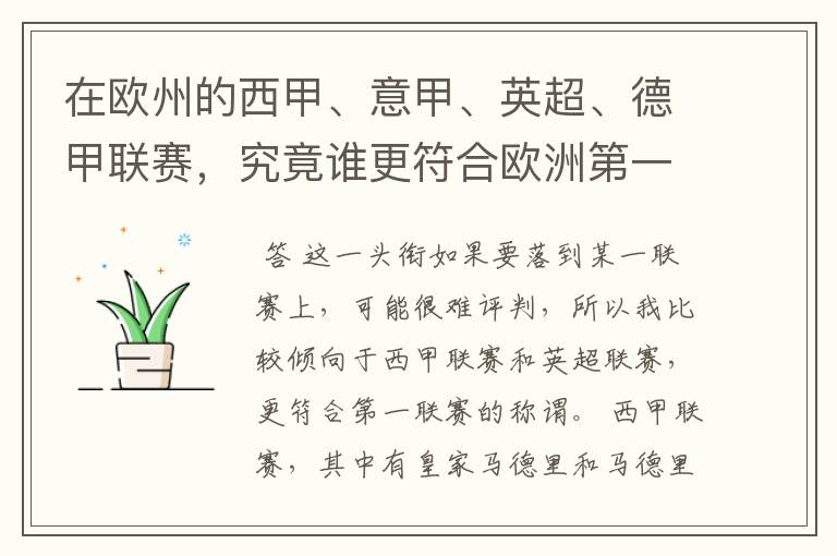 在欧州的西甲、意甲、英超、德甲联赛，究竟谁更符合欧洲第一联赛的称谓？