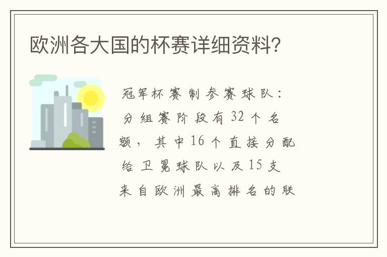 欧洲各大国的杯赛详细资料？