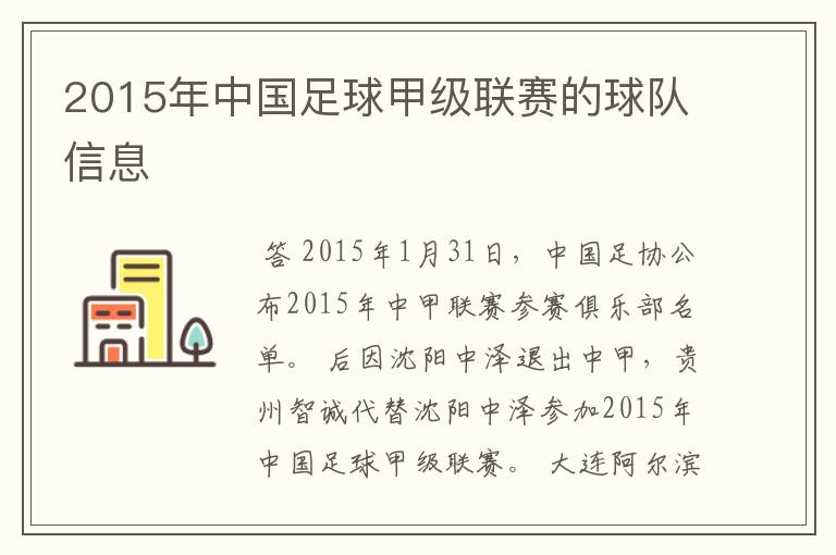 2015年中国足球甲级联赛的球队信息