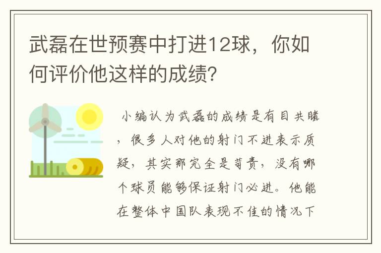 武磊在世预赛中打进12球，你如何评价他这样的成绩？