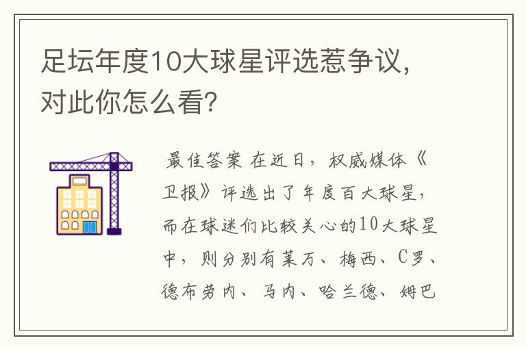 足坛年度10大球星评选惹争议，对此你怎么看？