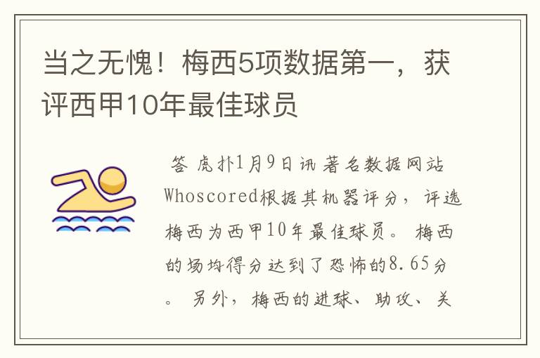 当之无愧！梅西5项数据第一，获评西甲10年最佳球员