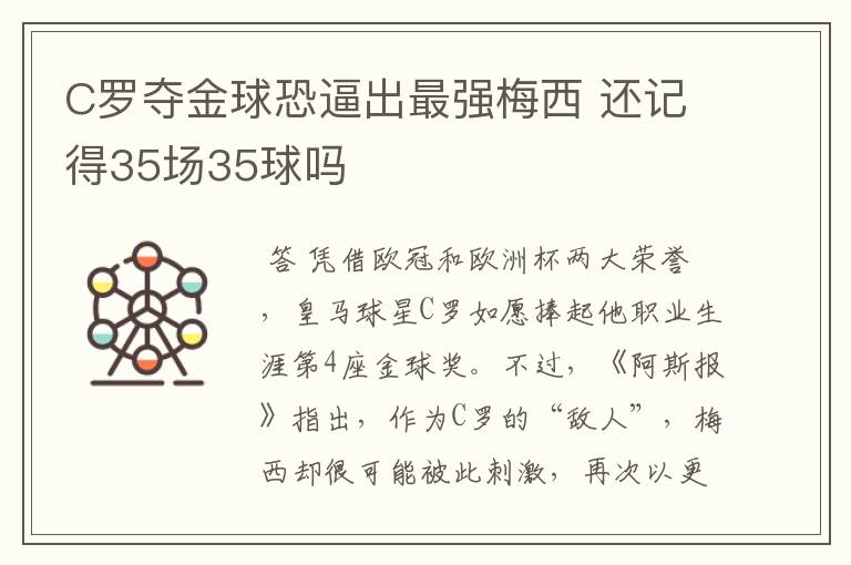 C罗夺金球恐逼出最强梅西 还记得35场35球吗