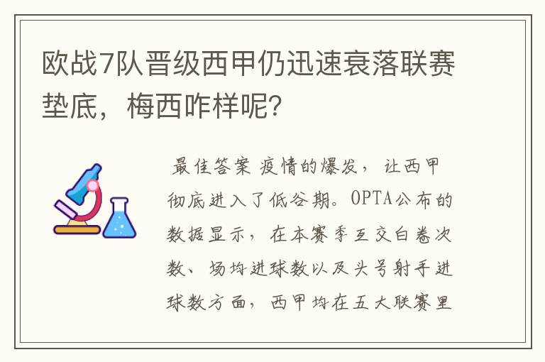 欧战7队晋级西甲仍迅速衰落联赛垫底，梅西咋样呢？