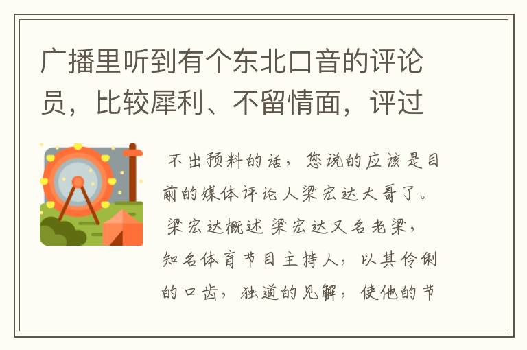 广播里听到有个东北口音的评论员，比较犀利、不留情面，评过国足、赵本山等，求此人资料