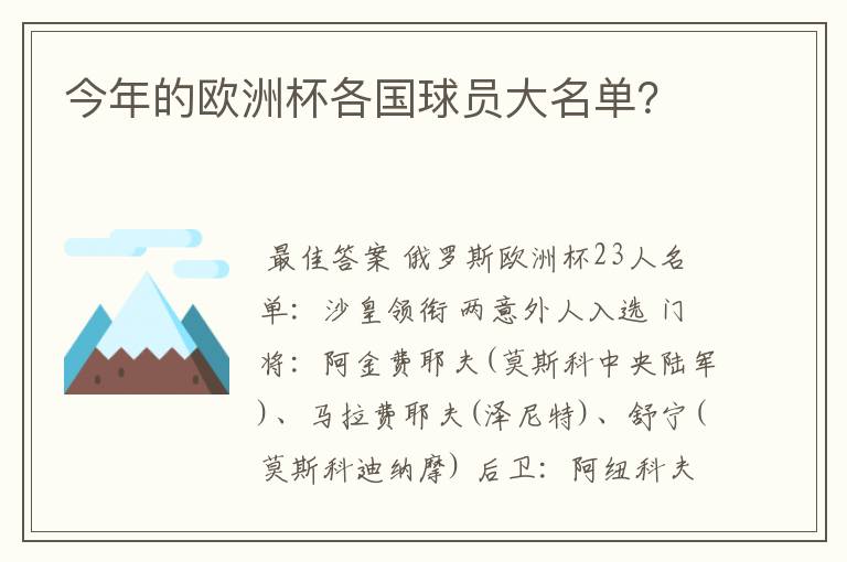 今年的欧洲杯各国球员大名单？