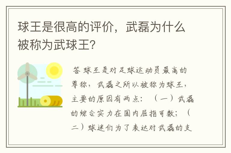 球王是很高的评价，武磊为什么被称为武球王？