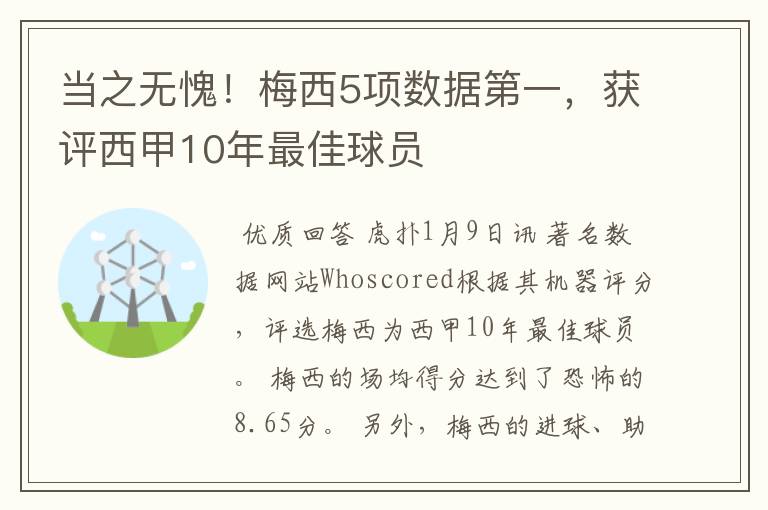 当之无愧！梅西5项数据第一，获评西甲10年最佳球员