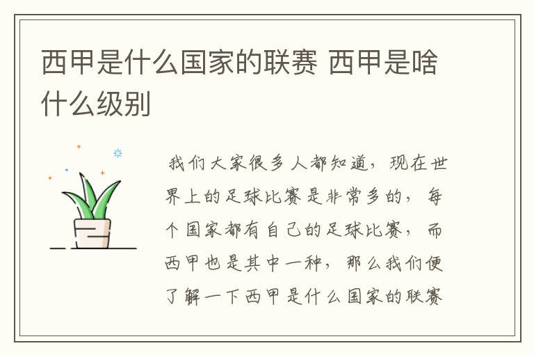 西甲是什么国家的联赛 西甲是啥什么级别