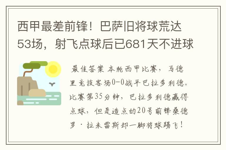 西甲最差前锋！巴萨旧将球荒达53场，射飞点球后已681天不进球