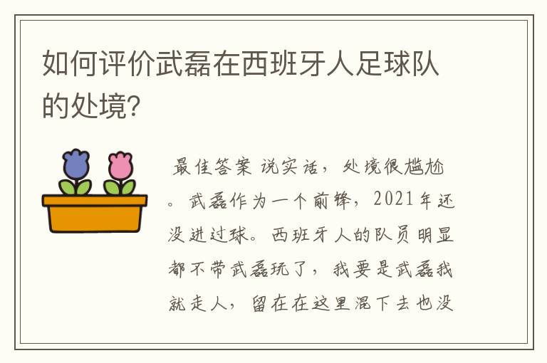 如何评价武磊在西班牙人足球队的处境？