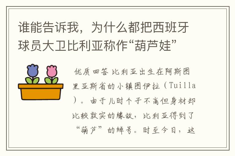 谁能告诉我，为什么都把西班牙球员大卫比利亚称作“葫芦娃”呢？