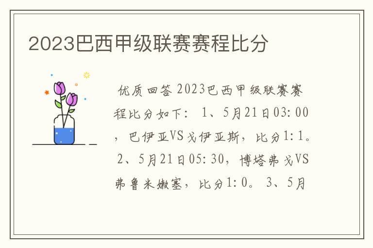 2023巴西甲级联赛赛程比分