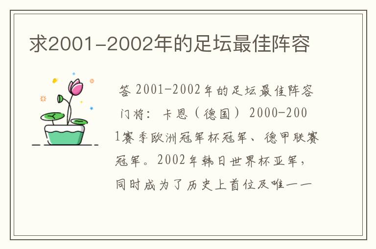 求2001-2002年的足坛最佳阵容