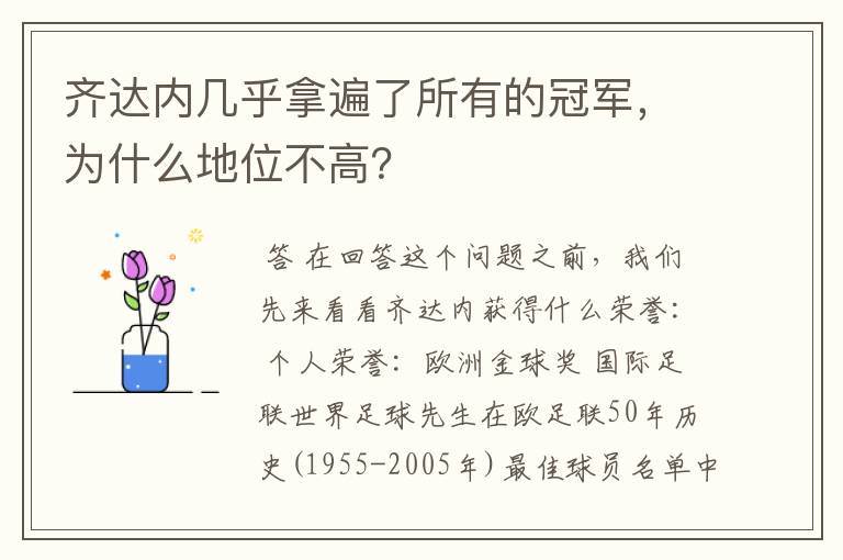 齐达内几乎拿遍了所有的冠军，为什么地位不高？