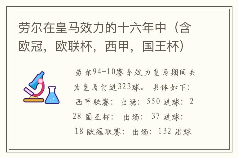 劳尔在皇马效力的十六年中（含欧冠，欧联杯，西甲，国王杯）一共打进多少粒进球？四个分开